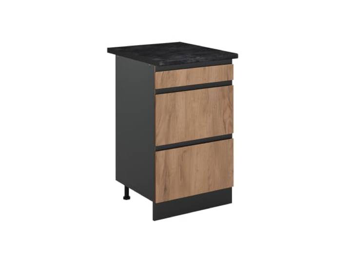Vicco Küchenunterschrank R-Line, Goldkraft Eiche/Anthrazit 50 cm 3 Schubladen · Arbeitsplatte Anthrazit · Höhenverst. Füße · Leichter Zugriff · Frei kombinierbar