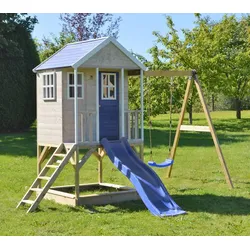 Wendi Toys Holz Stelzenhaus Alpaka | mit Rutsche, Schaukel und Sandkasten | Natur | 290x350x242 cm - Natur