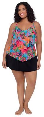 Plus Size Women's Ronnie Two Tier Ruffle Tankini Plus Swimsuit Top by Longitude in Amazonian Palms (Size 16 W)