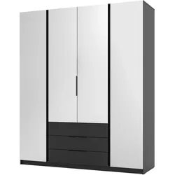 KLEIDERSCHRANK Nehir Schwarz 200 cm - 4T3S Modern mit Schubladen und 4 Spiegeln