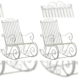 DELUKE Schaukelstuhl ANNA 2er Set Antik Outdoor 56x90x94cm, Metall, Antik-Weiß Gartenstuhl Liegestuhl Relaxstuhl Garten Terrasse