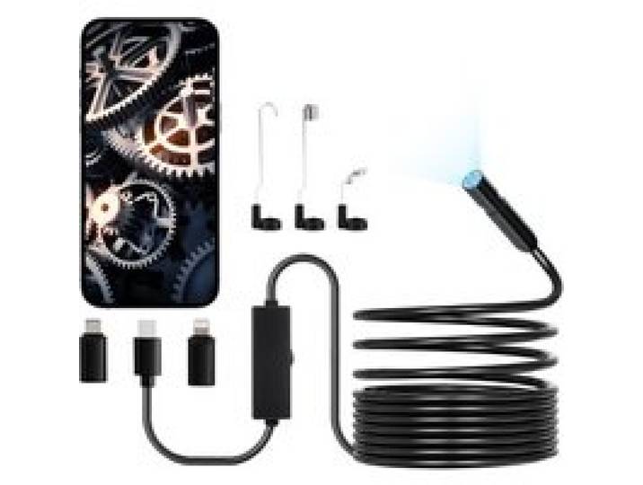 VEVOR Caméra Endoscopique avec Câble Semi-rigide 5 m, Endoscope HD 1920p pour Android et iOS, avec 8 Lumières LED Réglables, Zoom, Étanche IP67, Caméra Serpent d'Inspection pour Automobile, Plomberie