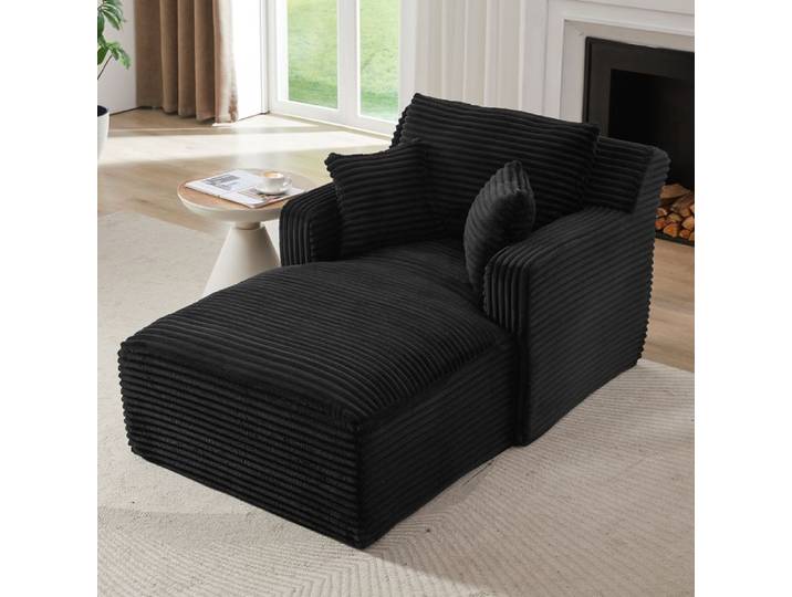Méridienne 1 place convertible sans montage - TCQPZ - fauteuil relax et couchage d'appoint corduroy noir 166 × 100 × 82 cm