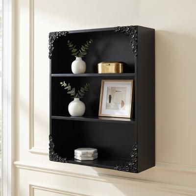 "American Art Decor Ornate Floral 3‑Tier Decorative Vintage Wall Mounted Shelf - Black - 19.87"" x 23.75"""