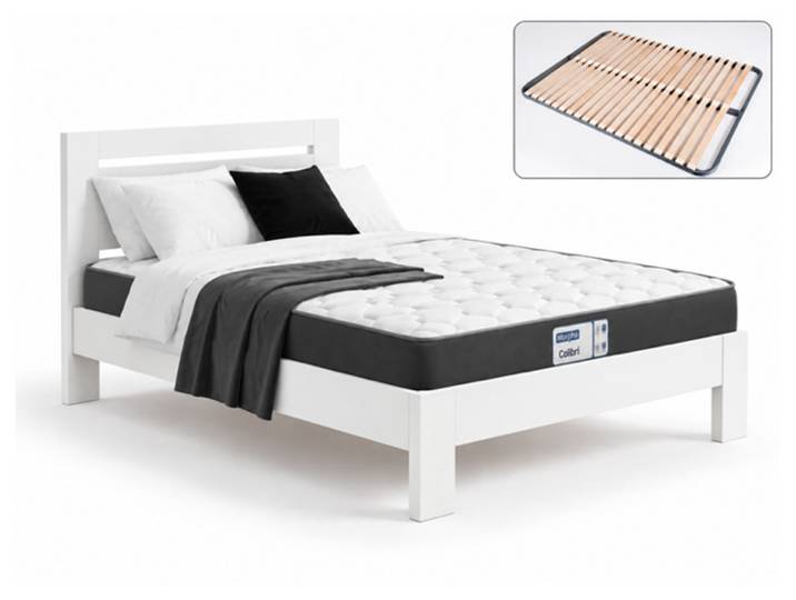Lit + sommier + matelas Pack elio + confort + colibri Blanc - Basika