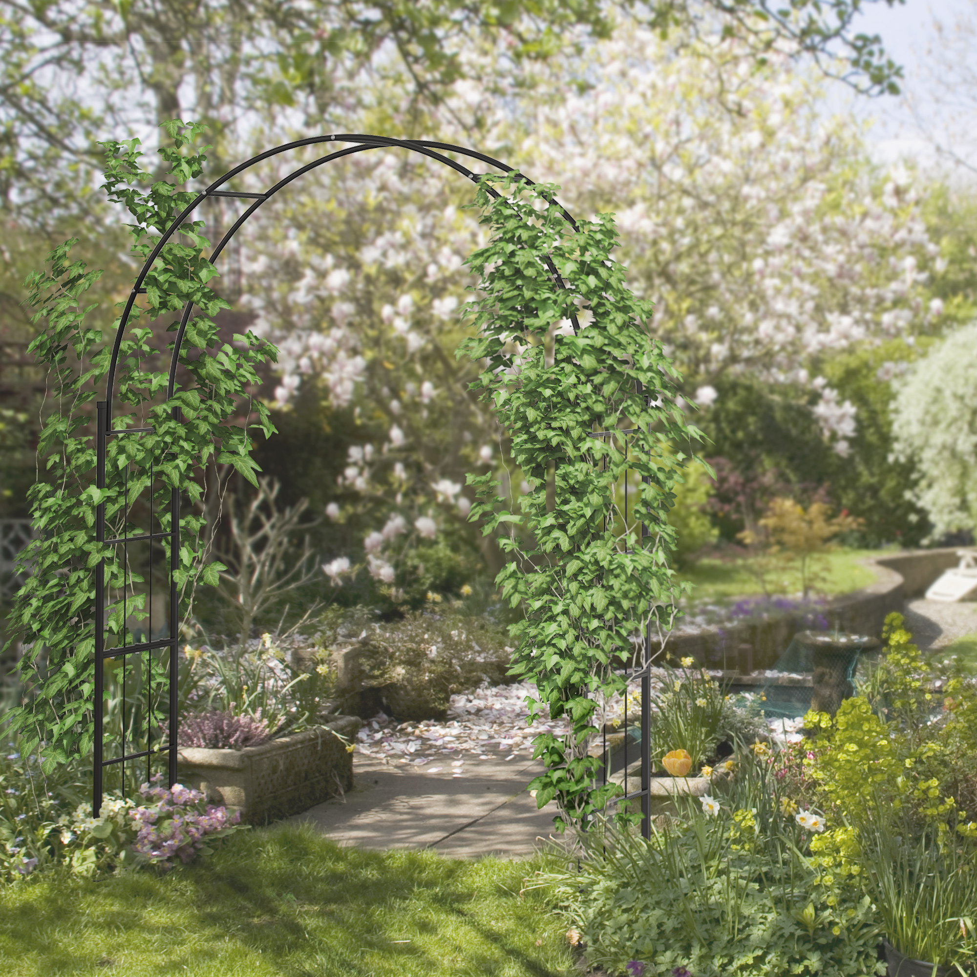 Outsunny Archetto da Giardino per Piante Rampicanti e Decorazioni, Metallo Nero, 153x40x210cm Aosom