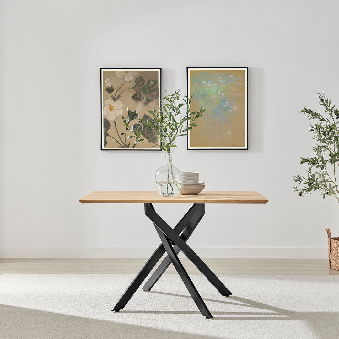 George Oliver Lenworth Veneer Luxury Dining Table With Metal Legs - Modern Statement Design Oak Wood 75cm H x 120cm L x 70cm W