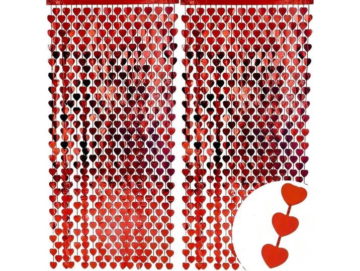 Girlanden-Vorhang Herzmuster 2-teiliges Set 1x2m, Rot, Metall, 100x1x200 cm, Dekoration