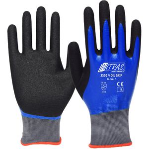 NITRAS Arbeitshandschuhe Oil Grip, 3550, Nitril-Beschichtung, blau, Größe 7 / S, 12 Paar