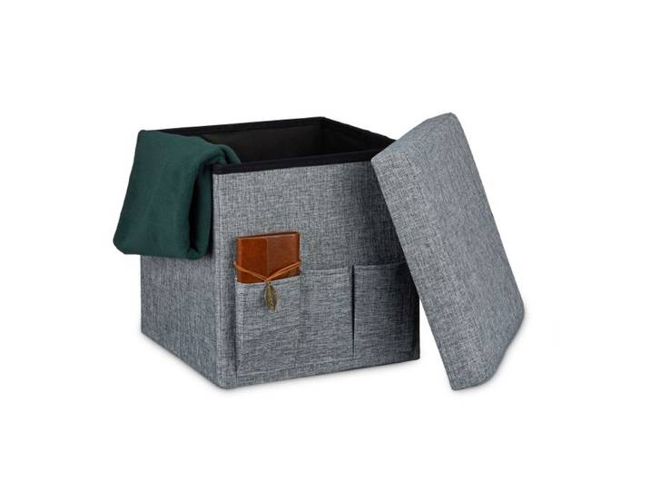 Relaxdays Faltbarer Sitzhocker mit Taschen Leinen
