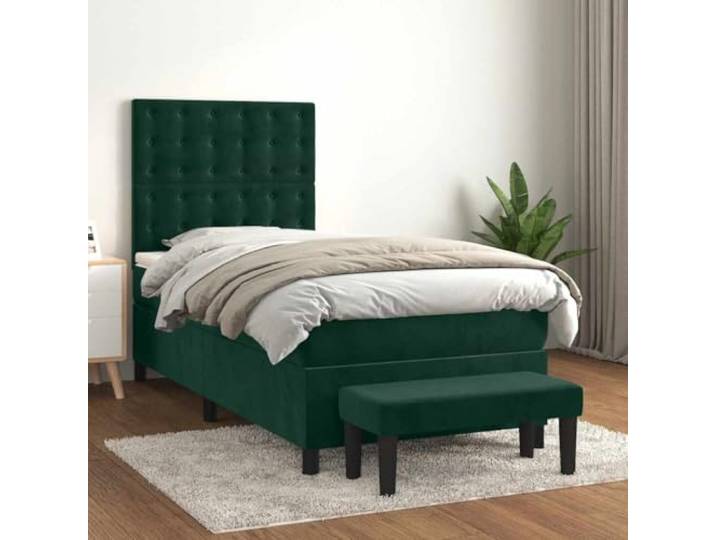 RJPLMFV Komplettes Bett, 100 x 200 cm, dunkelgrün, Lattenrost aus Samt mit Matratze