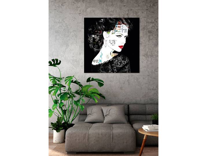 Glasbild Street Art Glamour Girl Glasbild Schwarz/Rot/Weiß 85 x 80 x 1cm
