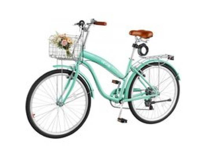 VEVOR Damenfahrrad 26 Zoll Cruiser-Fahrrad 150 kg 7-Gang Citybike Hellgrün, für Pendelfahrten Besorgungen und Strandfahrten, mit verstellbarem PU-Sattel, V-Bremsen, 50-kg-Gepäckträger und Werkzeugsatz