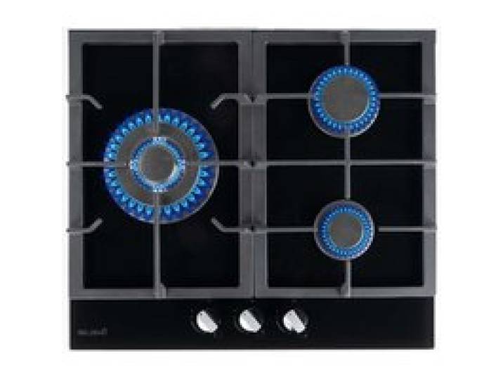 BELDEKO Plaque de cuisson Gaz 3 Feux 60 cm Verre Noir - Grilles Fonte - Marque Française