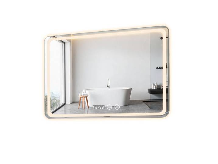 Miroir de salle de bain LED - WILITTO - Anti-bactérien - 3 couleurs trempées - Intensité variable - 100x80x3cm