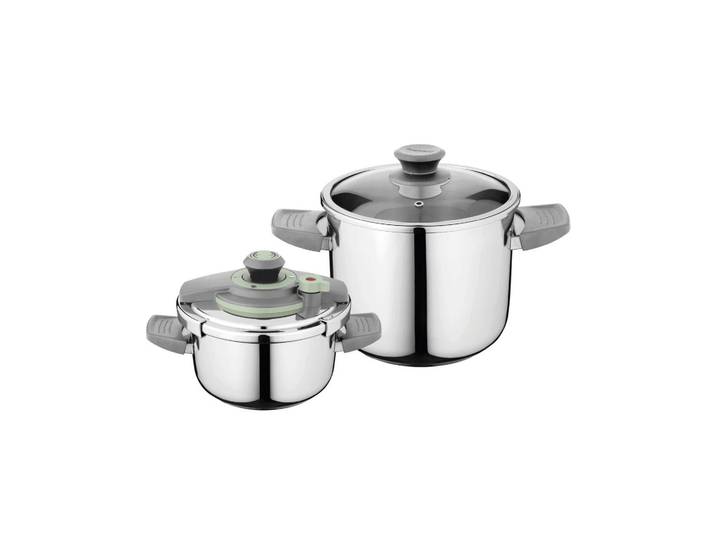 Schnellkochtopf BERGHOFF Leo Vita, Set 4-teilig , silber (silberfarben), Ø:22cm, Töpfe, Schnellkochtopf