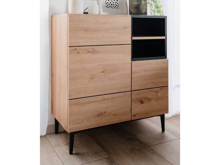 Furn.Design Kommode Liam (Anrichte in Eiche Artisan und schwarz, 80 x 90 cm), modernes Design