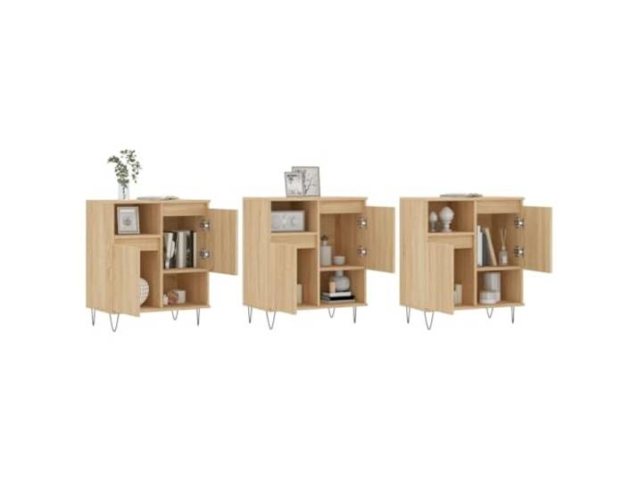 KTHLBRH Sideboards 3 Stück Sonoma Eiche Mehrschichtholz 180 cm Großer Stauraum, Ausstellungsfläche, robustes Material, inklusive Wandbefestigung