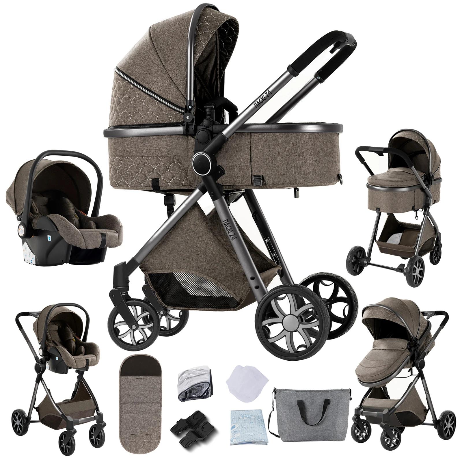 Kinderwagen - 3-in-1 Kombikinderwagen - Leicht - Faltbar - Autositzkompatibel - Belastbar bis 20 kg - UV-Schutz - Braun