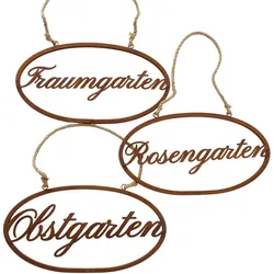 Boltze 3er Set Schild Traumgarten, L38/H45 cm, rostbraun