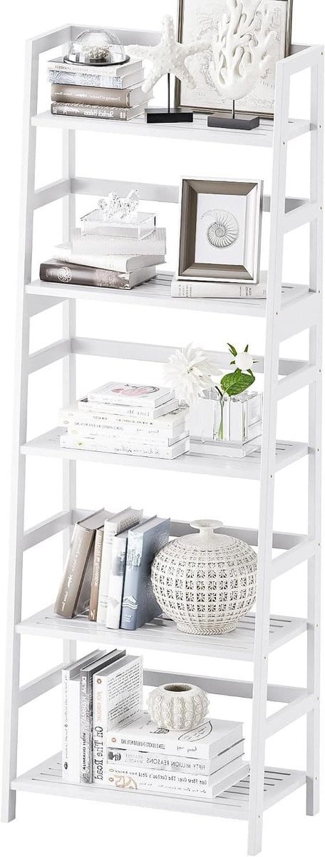 Ladderplank Boekenkast van Bamboe met 5 Lagen in Wit