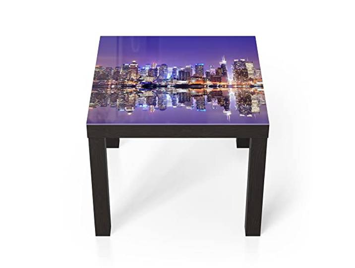 DEQORI Glastisch schwarz klein 55x55 cm Motiv Manhattan gespiegelt ausgefallener Beistelltisch aus Glas Hochglanz Couchtisch fürs Wohnzimmer moderner Couch Tisch mit Design