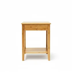 Relaxdays Beistelltisch mit Schublade, HxBxT:51,5x40,5x30,5cm, aus robustem Holz, schmale Nachtkonsole, 2 Ablagen, natur