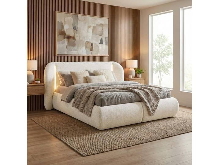 BEAUTYSOFA Polsterbett CORFU 140x200 cm - Designerbett mit Bettkasten, LED-Kopfteil und Lattenrost, Doppelbett in Beige
