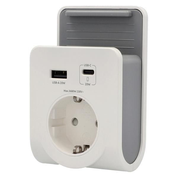 Unitec US-Stecker 20 W 1x USB-A, 1x USB-C Weiss, Grau Innenbereich, Steckdose (20 W, 2 Ports) (804588:UNITEC)