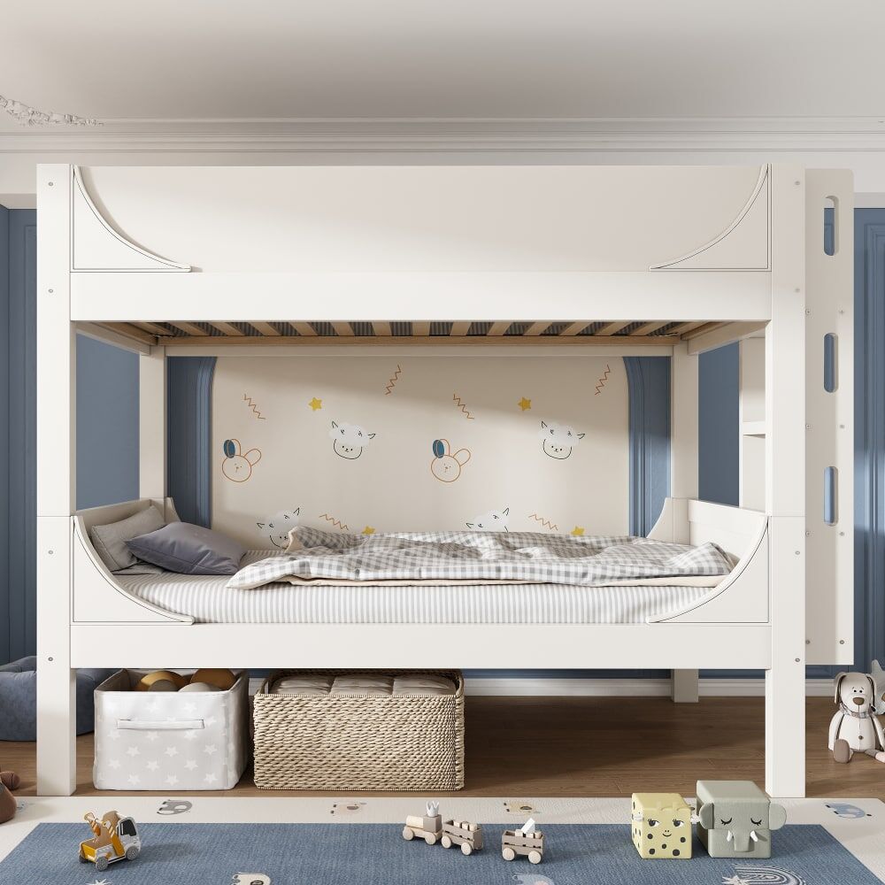 OKWISH Litera blanca de madera separable con escalera 90x200 cm