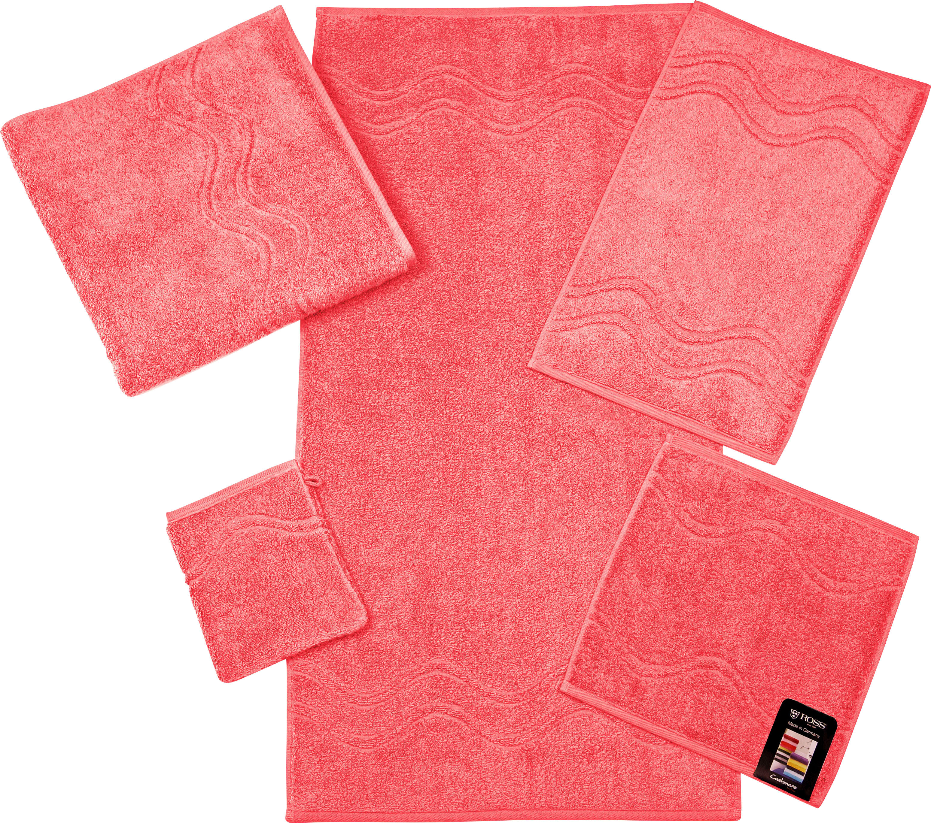 Seiftuch ROSS "Cashmere feeling", rosa (flamingo), B:30cm L:30cm, Frottier, Baumwolle, Handtücher, Seiftuch, mit Wellen-Bordüre flamingo B/L: 30cmx30cm, 6 Stk., Frottier