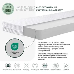 Arga Home AH15 EKONORM H3 Kaltschaummatratze, 15 cm Höhe
