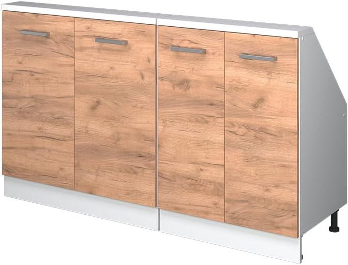 Keukenkast voor schuine wanden - Opbergkast voor hoeken - Eiken goud/wit - Breedte: 140 cm