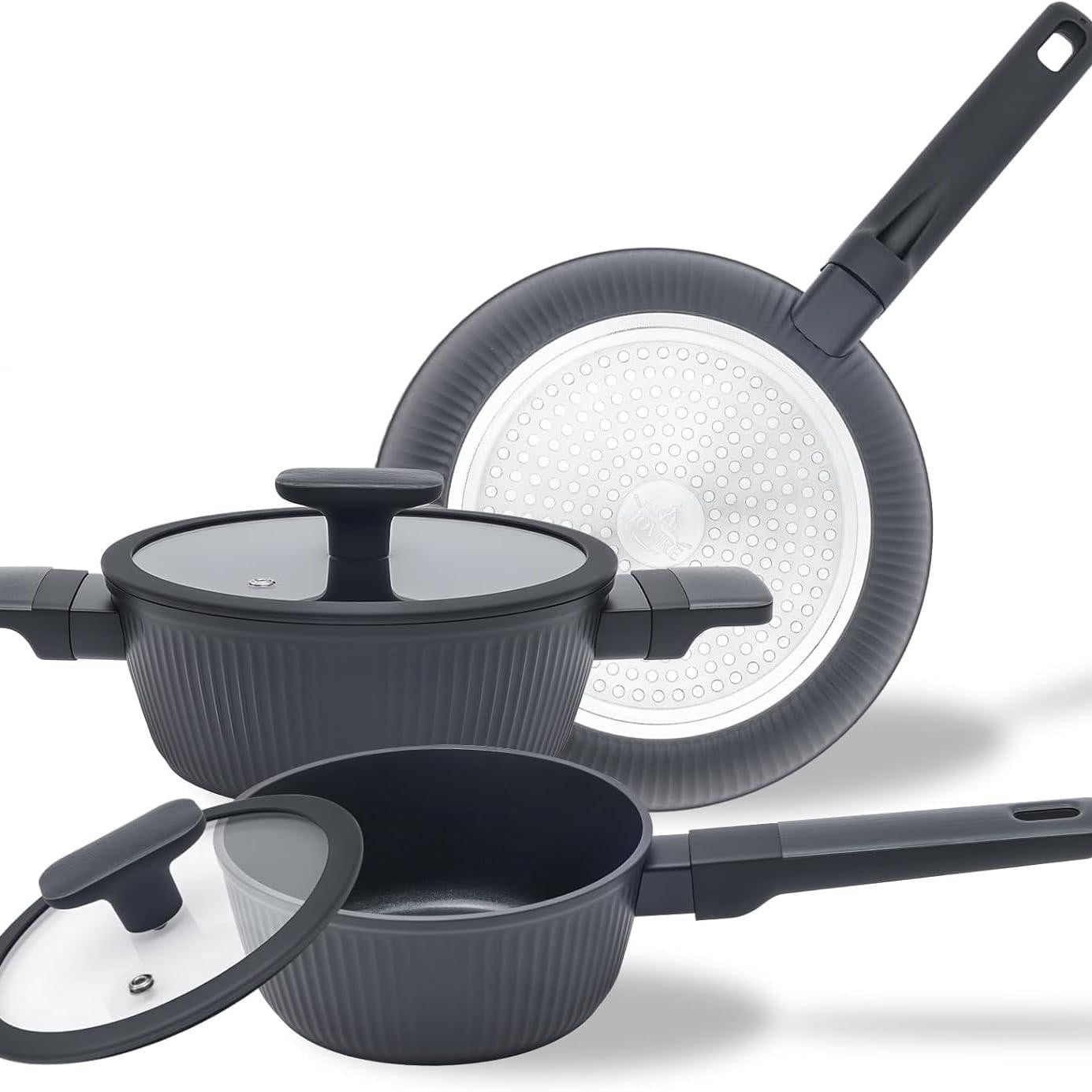 Dripio Pannenset van 5 delen met antiaanbaklaag inclusief koekenpan van 24 cm en 2 pannen