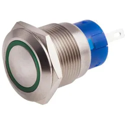 RS PRO 19mm,stainless,SPST,mom,Grn,24V, Schalter + Taster, Grün