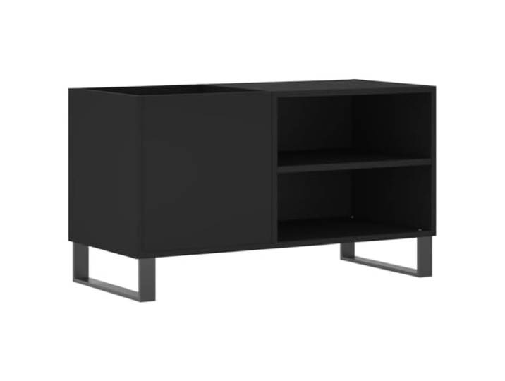 HKQWPBF Plattenschrank Schwarz 85x38x48 cm Holzwerkstoff Schallplatten aufbewahren,LP-Sammlung,Plattenspieler Ablage,Eisenbeine,industrieller Stil,Schwarz