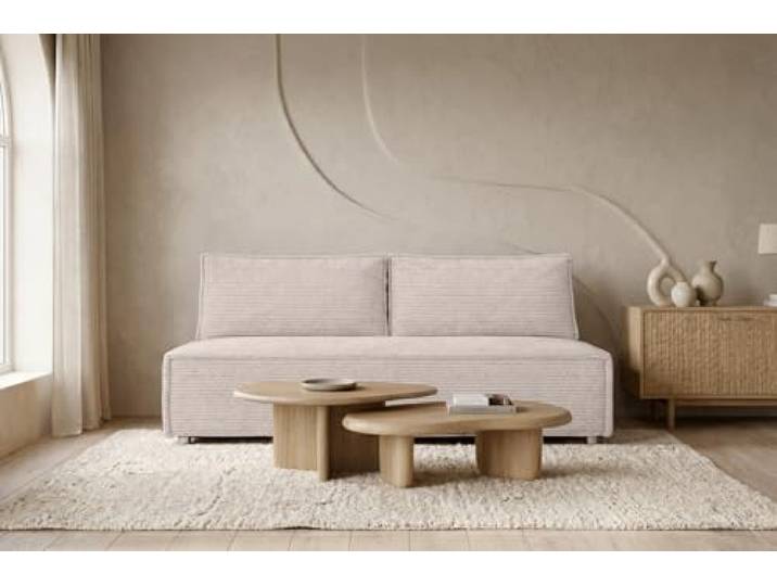 Kaiser Möbel - Sofa mit Schlaffunktion und Bettkasten, Sofa 2-sitzer, Schlafsofa mit Bettzeugbehälter, Klappsofa, Bettsofa, Bequemes Couch für Wohnzimmer, Schlafzimmer und Jugendzimmer, Duo, Beige