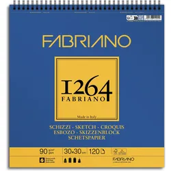 Fabriano, Heft + Block, 1264 Sketch Block - 30x30 - 90g - Spirale - 120 Blatt (30x30, Blanko)