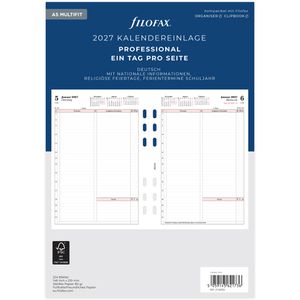 Filofax Kalendereinlagen 27-68552, Professional, Jahr 2027, 1 Tag auf 1 Seite, A5