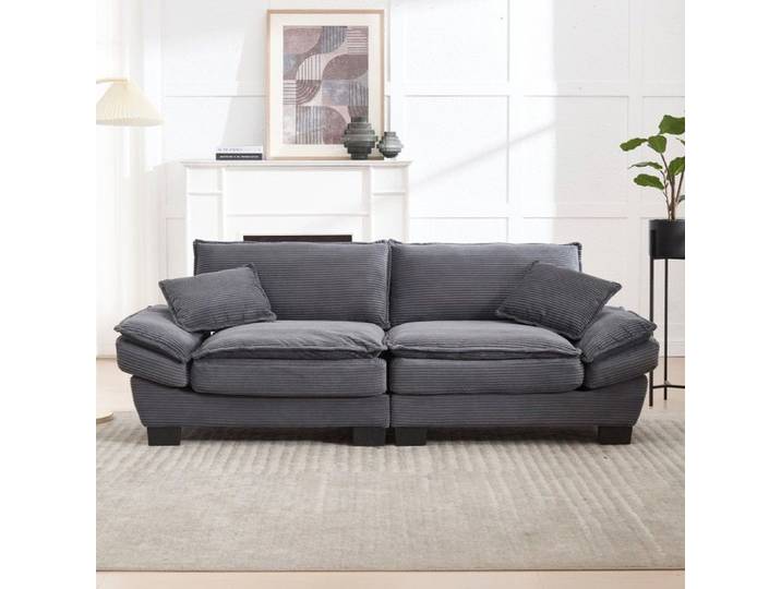 Canapé 2 places moderne épuré avec matelas plume - Confortable et spacieux pour salon chambre ou bureau - Gris foncé - 224x81x81cm