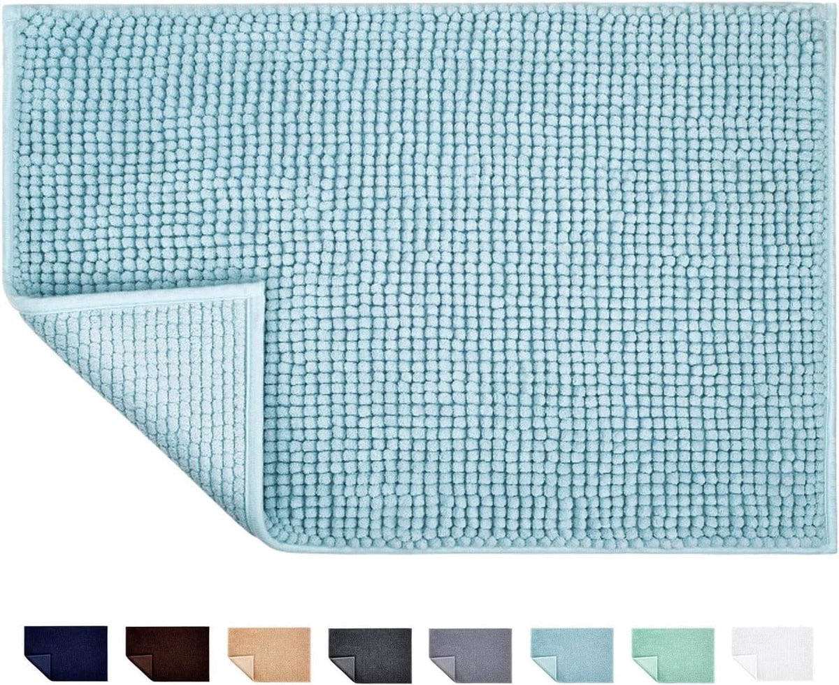 Lichtblauwe Chenille Microvezel Badmat en Douchemat van 50 x 80 cm