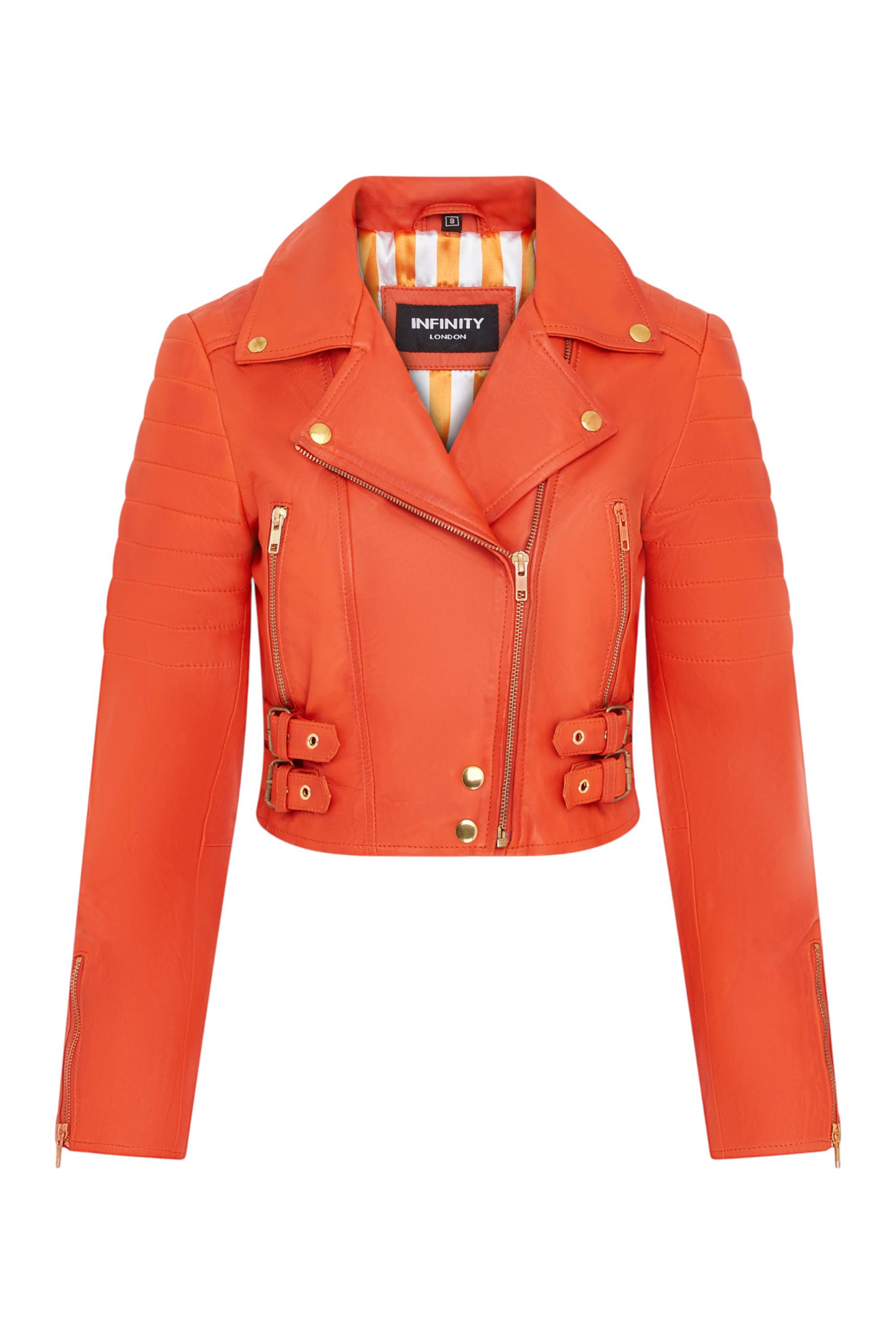 Brando Cropped Orange Lederjacke für Damen - Longtown