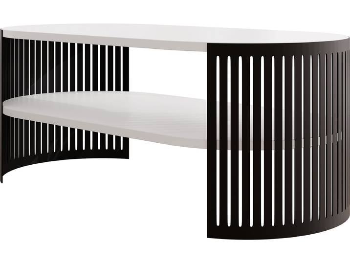 MIRJAN24 Couchtisch Fikoli Oval I, Wohnzimmer Kaffeetisch, Gestell aus Stahl (Farbe: Schwarz / Arktisches Weiß)