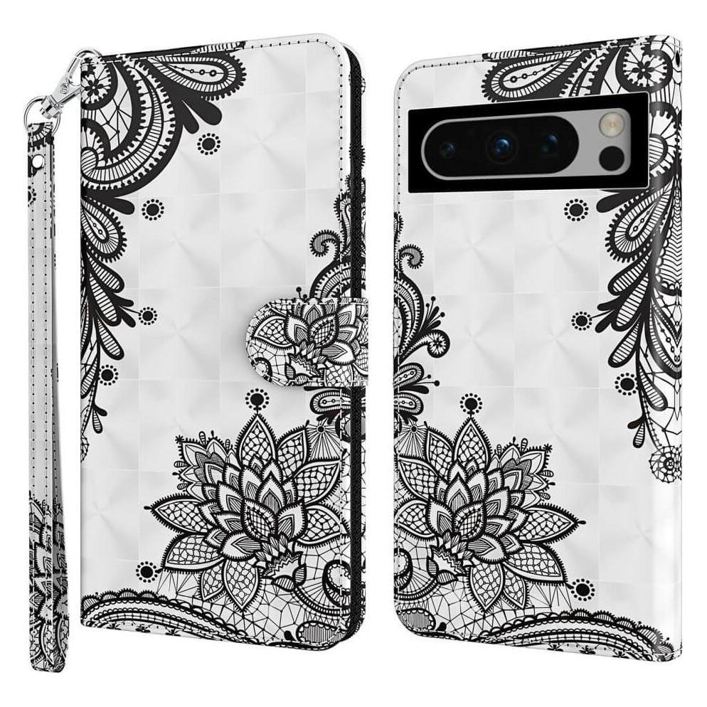 Cover-Discount Google Pixel 8 - Etui Glitzer Effekt Blumen schwarz (Google Pixel 8) (660144775B)