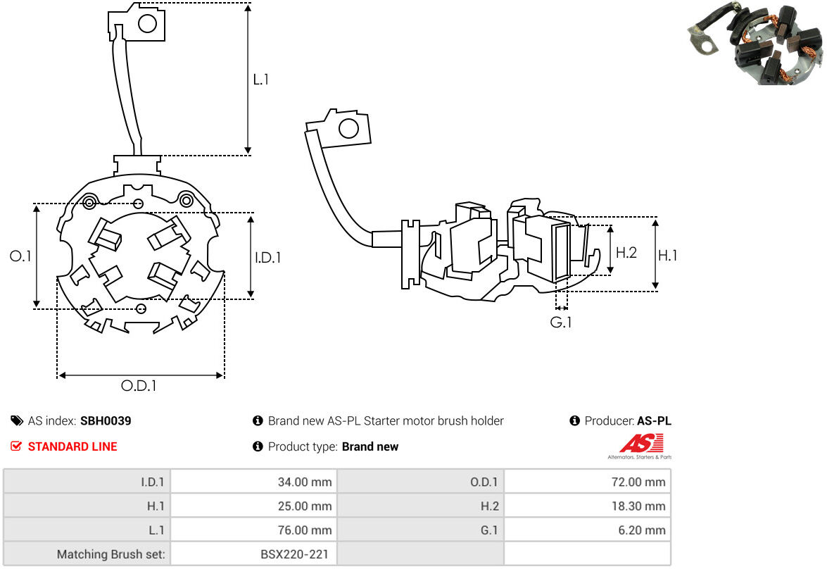 As-Pl Halter, Kohlebürsten Sbh0039 720mm