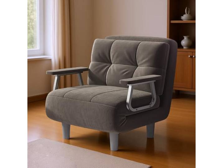 Fabulcozy Schlafsofa 1-Sitzer Umwandelbares Sesselsofa – Großer Komfort Abnehmbar mit Kissen, Metallarmlehnen und Füßen (Khaki)
