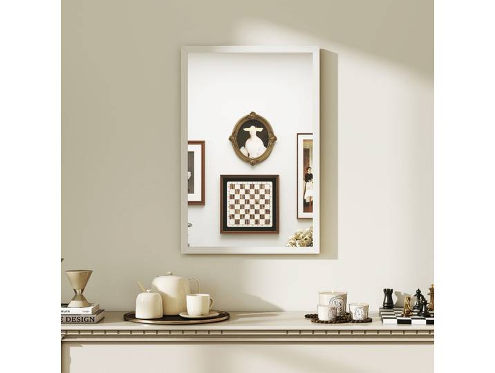 HOMCOM Miroir Mural 60x40cm Cadre Bois Blanc Salle de Bain