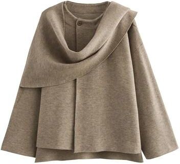Uplift Essentials Women Plush Winter Coat With Asymmetric Scarf Collar m khaki