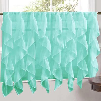 Sweet Home Collection Sea Vertical Ruffled Waterfall Valance and Curtain Tiers