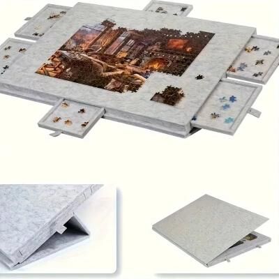 Uplift Picks Portable Tilting Puzzle Table With Six Drawers And Cover light Gray 1500 Pcs